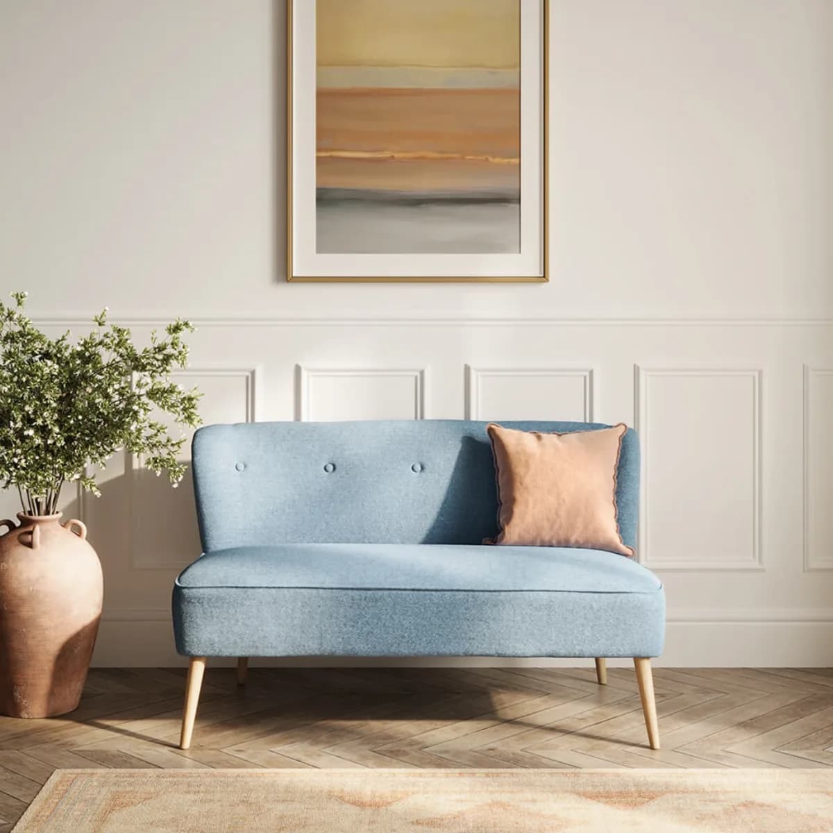 Beau 2 Seater Sofa Cornflower Blue / Blonde Wood