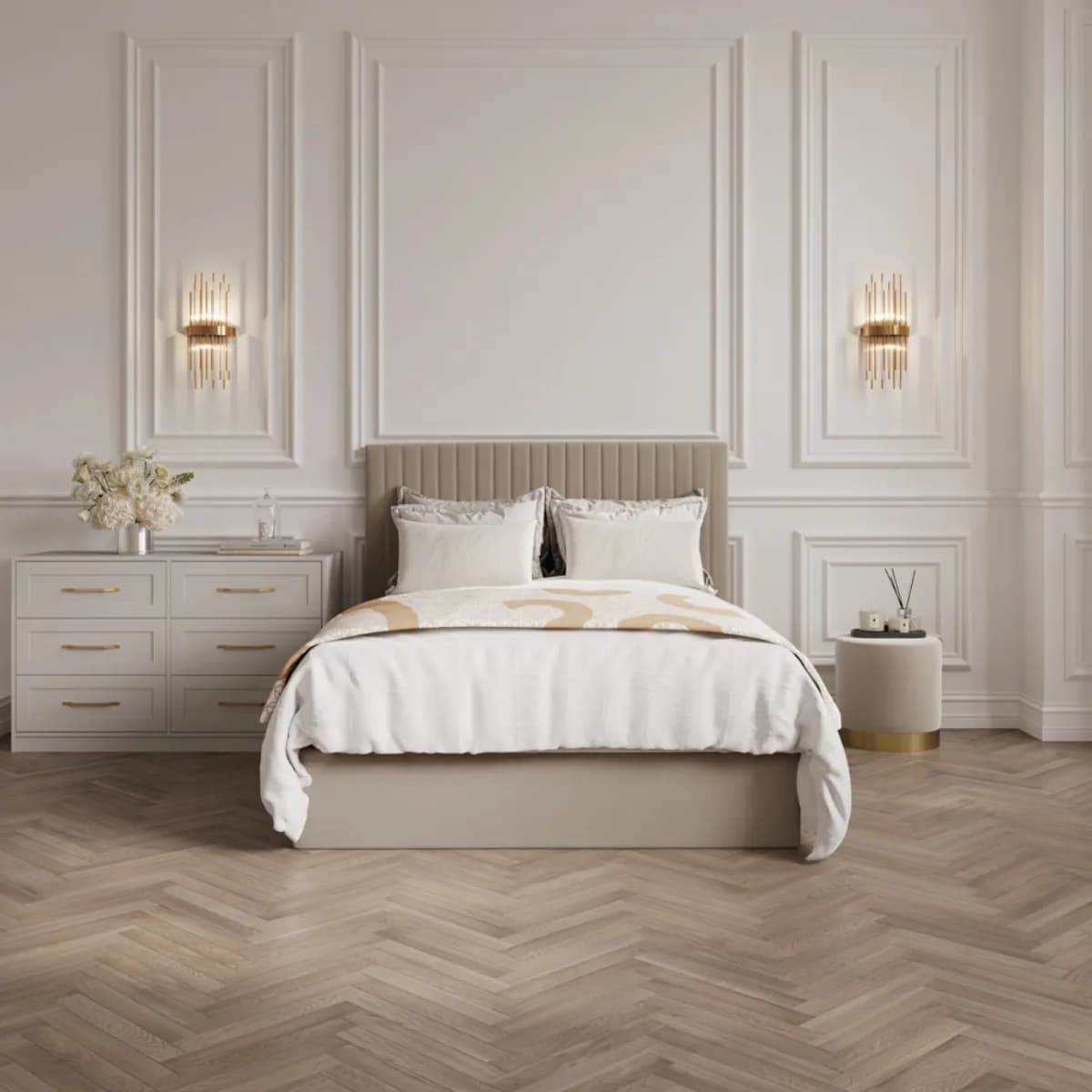 Berlin Beige Tall Ottoman Super King Size Bed