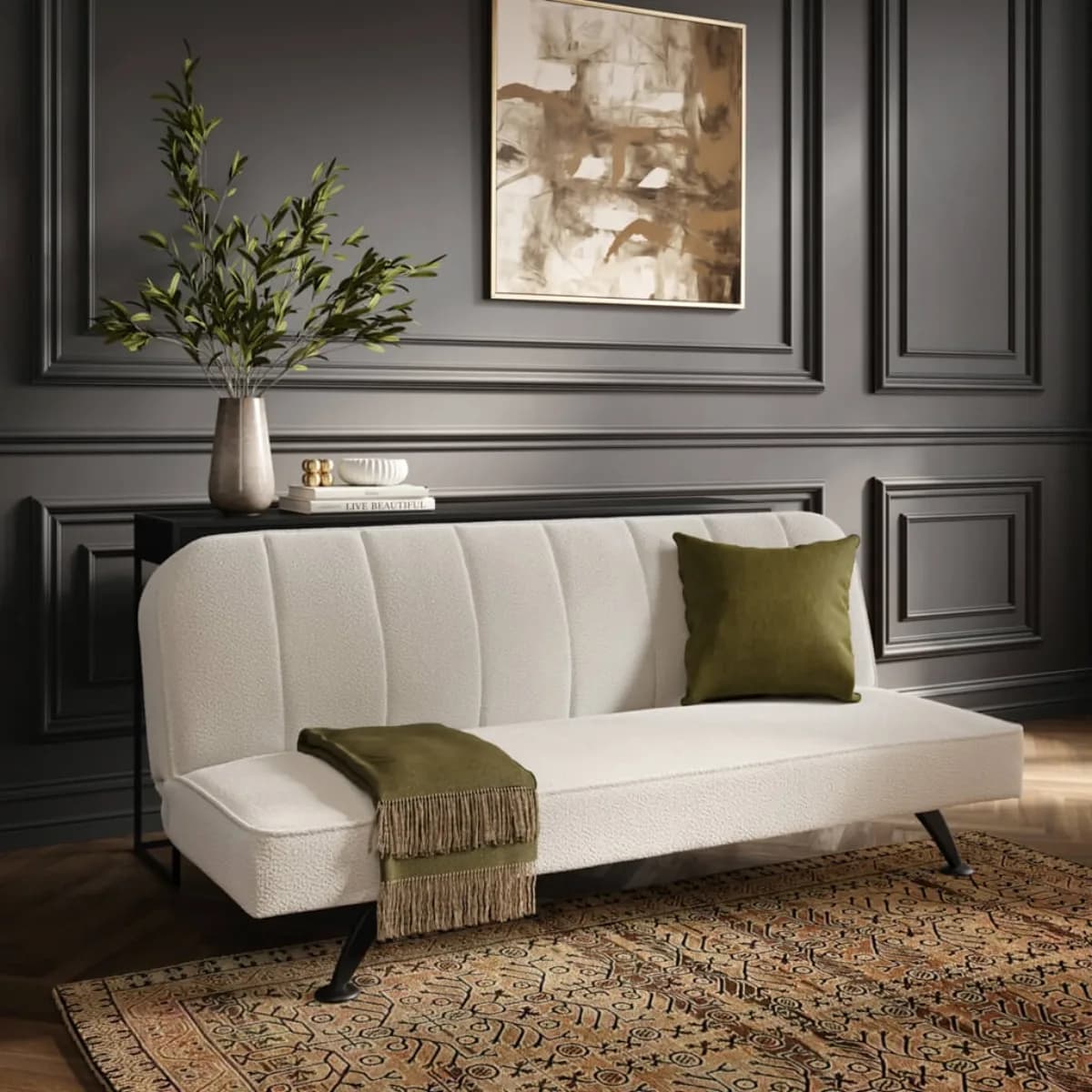 Burlington Sofa Bed Ivory Boucle / Matte Black