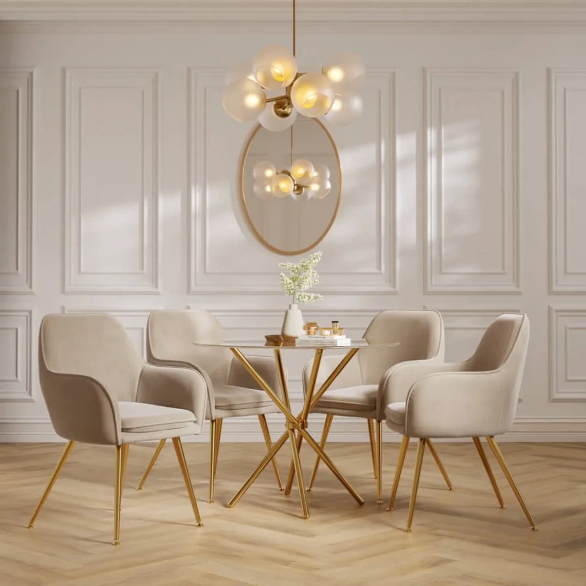 Casa Clear Top / Gold Legs Dining Table