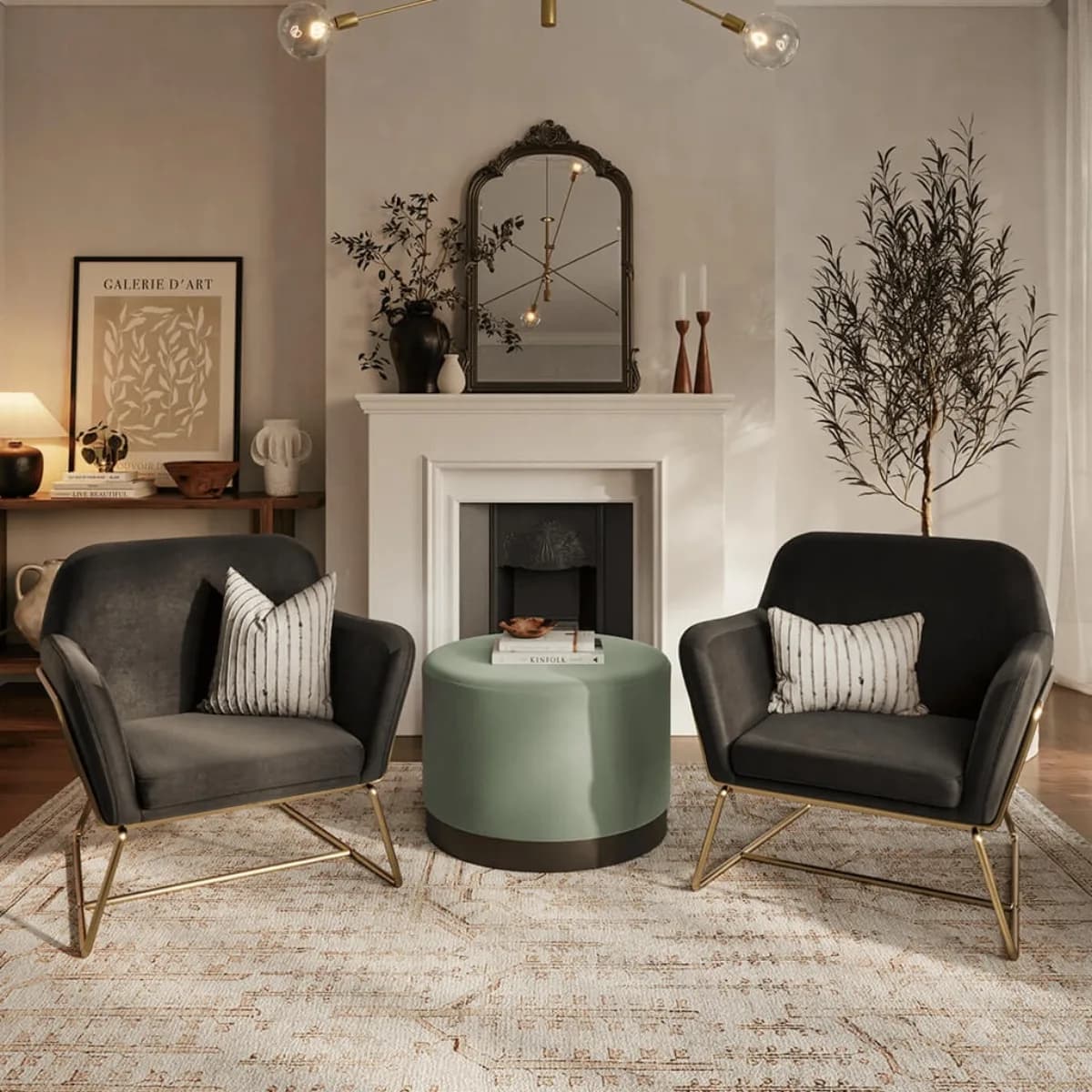 Charles Armchair Black Velvet / Brushed Gold
