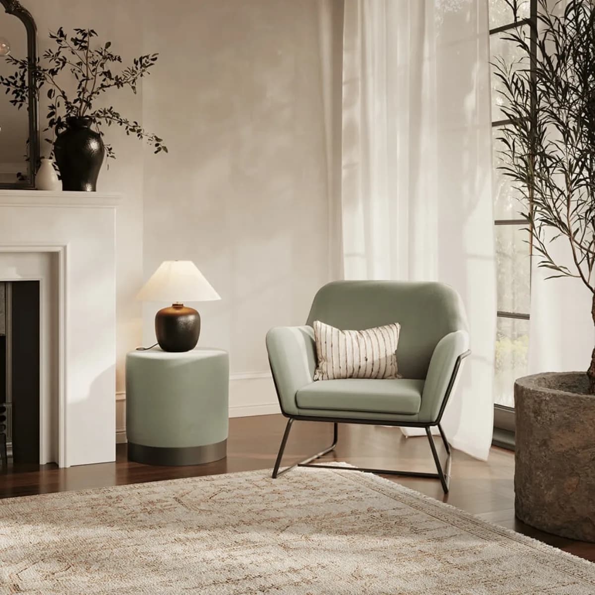 Charles Armchair Sage Velvet / Matte Black