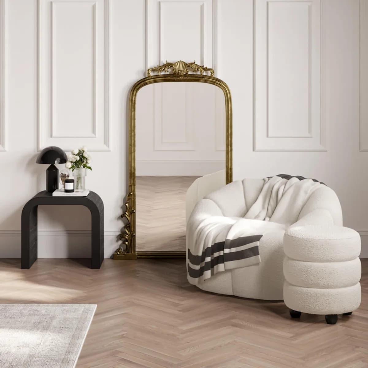 Emi Ivory / Black Pouffe
