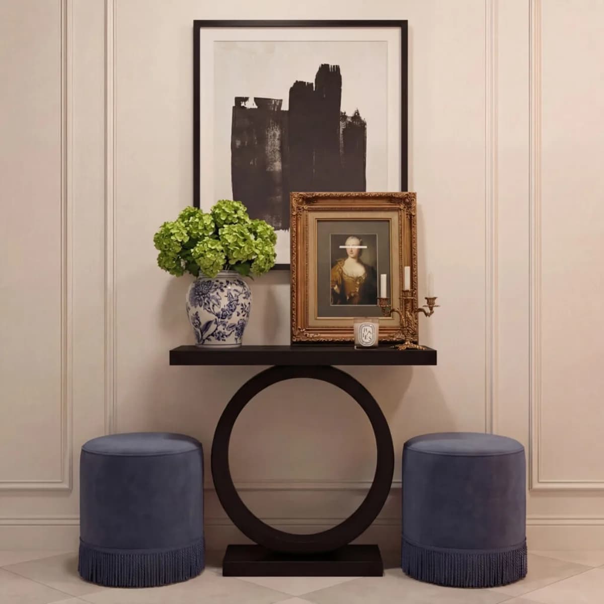 Santos Small French Blue Pouffe