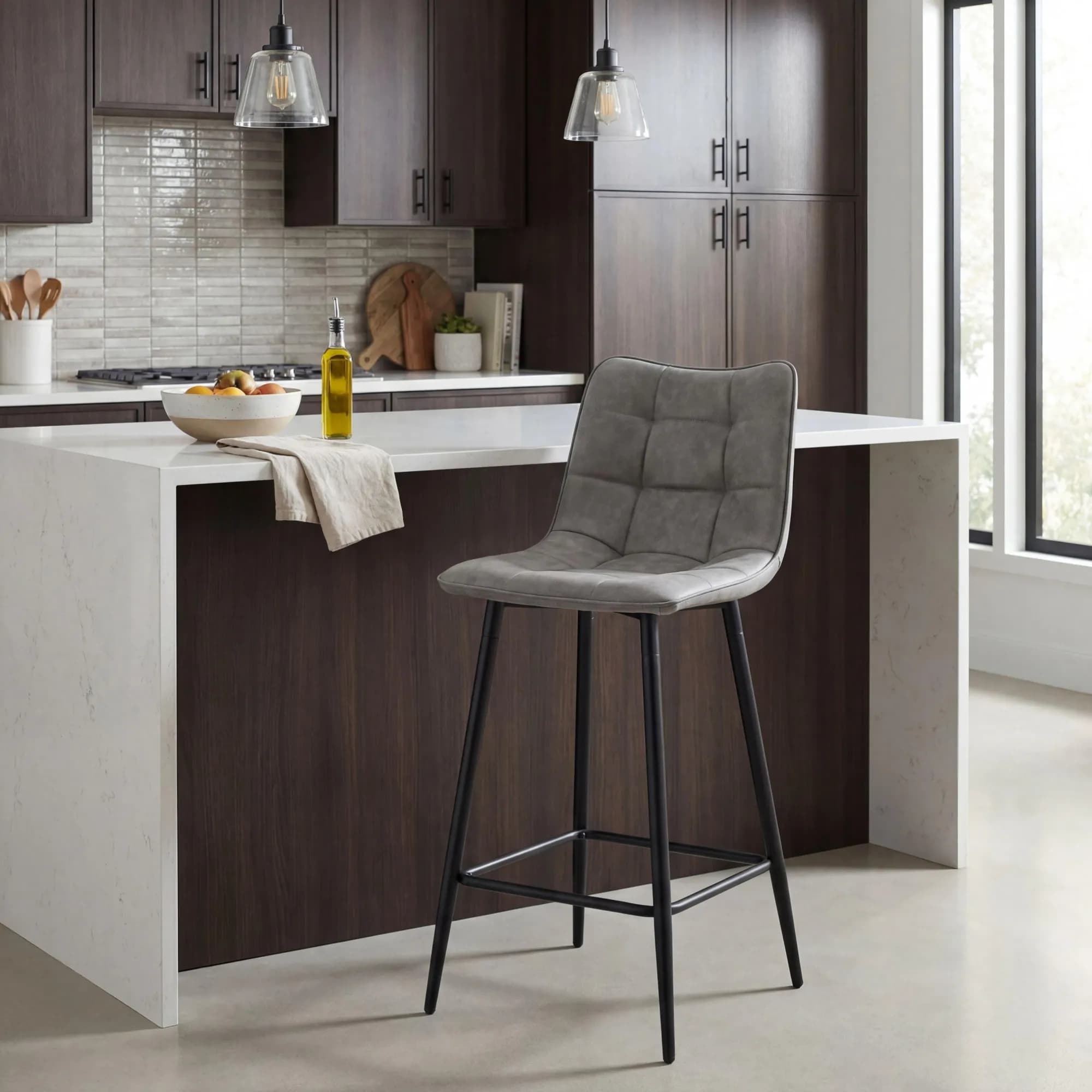 Alnwick Leather Effect Grey Bar Stool