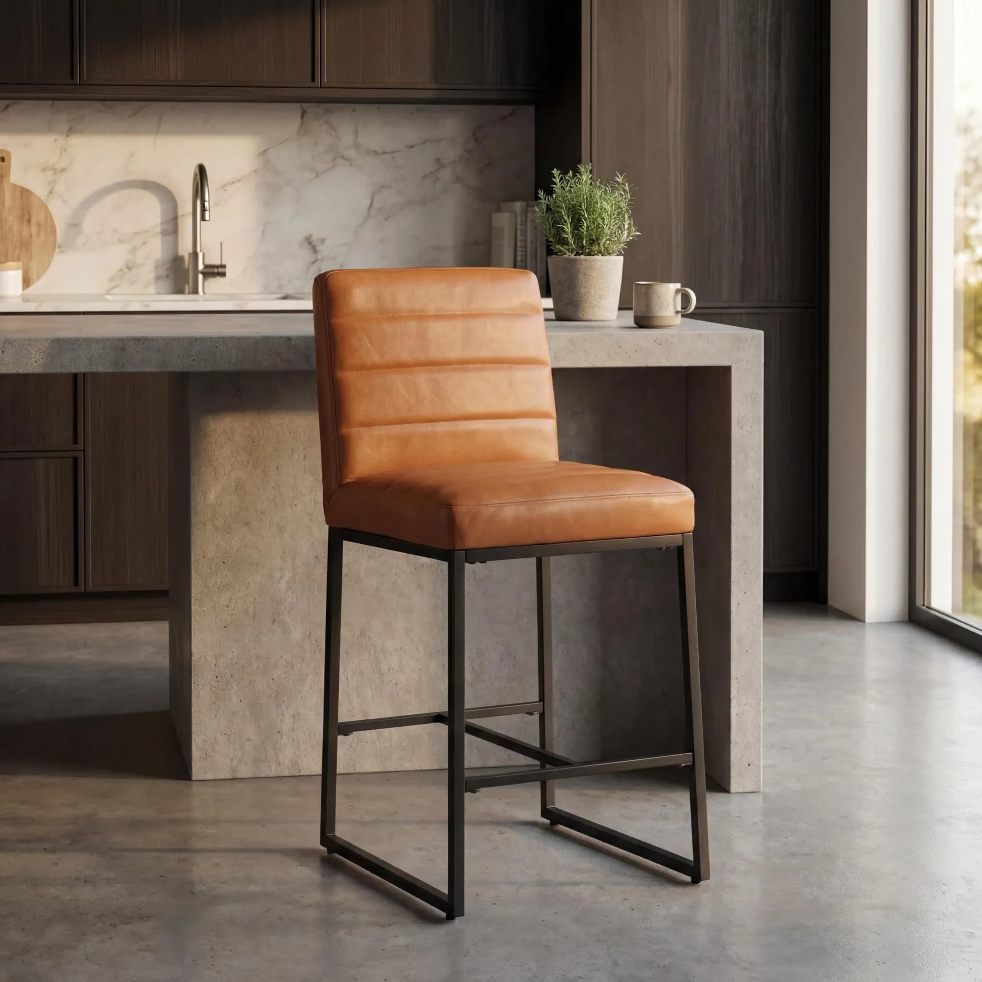 Carlton Real Leather Light Brown Bar Stool