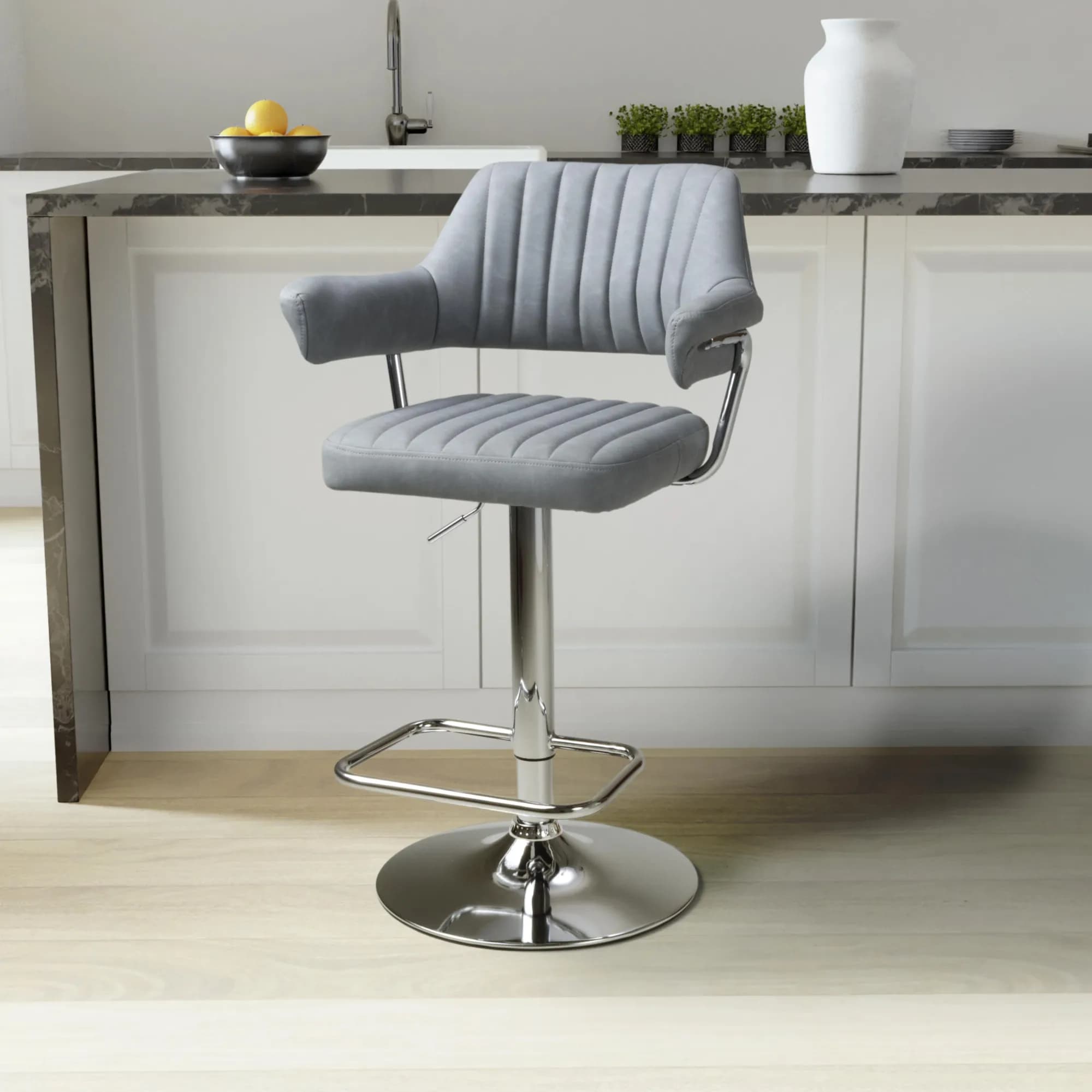 Cortez Leather Effect Light Grey Bar Stool