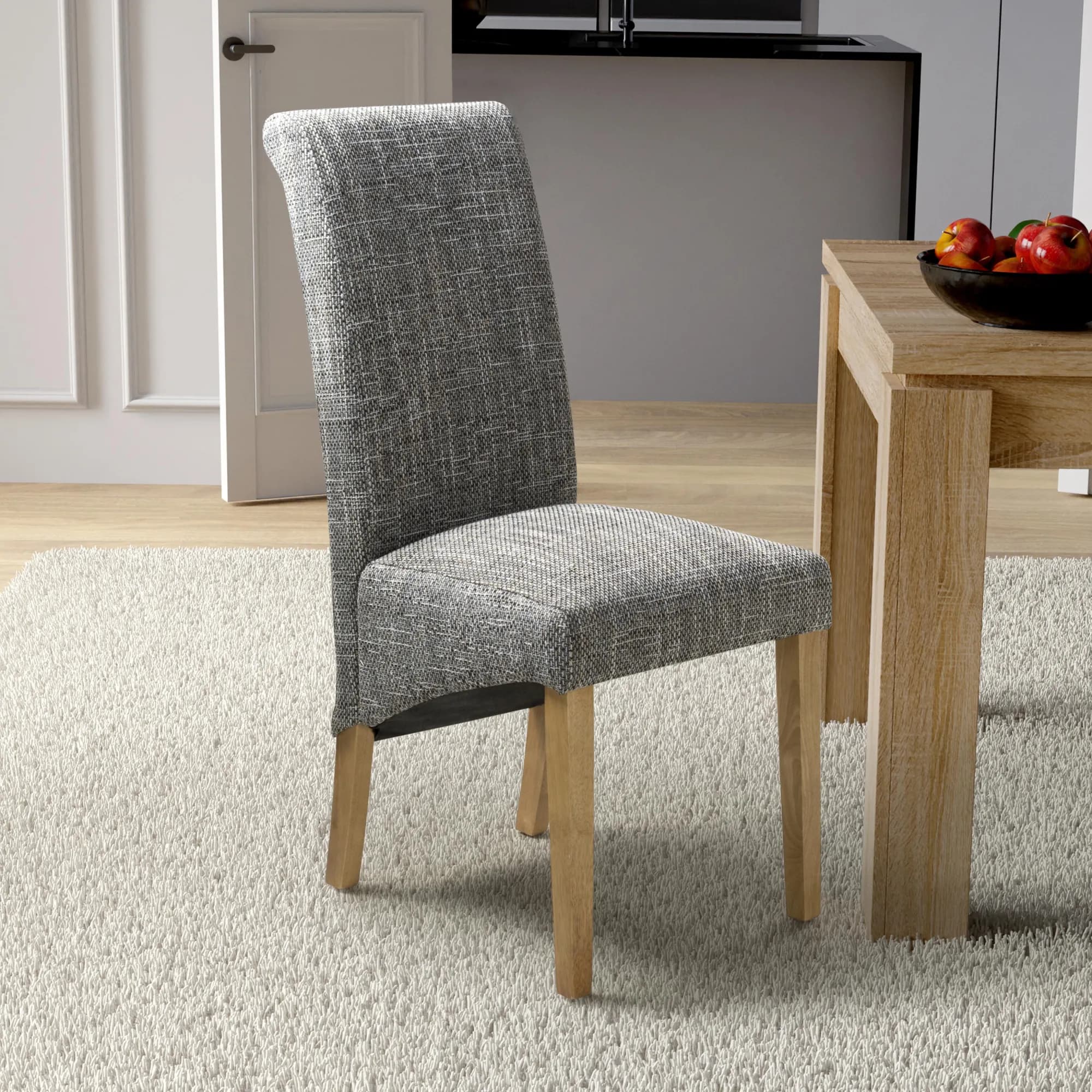 Karta Scroll Back Tweed Grey Dining Chair
