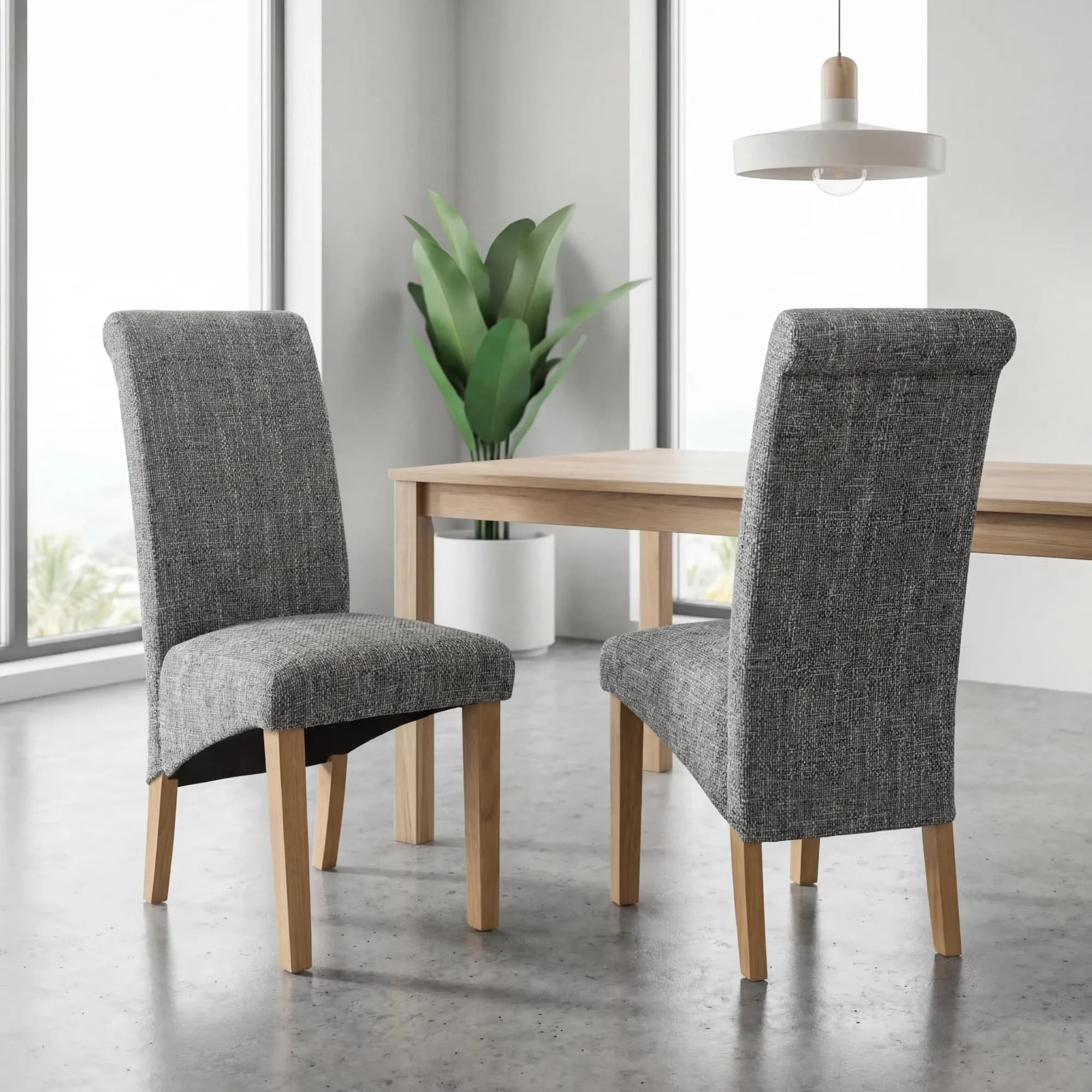 Karta Scroll Back Tweed Grey Dining Chair