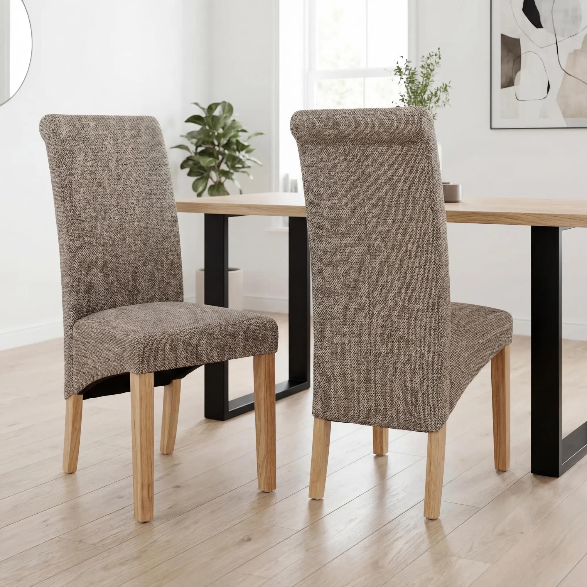 Karta Scroll Back Tweed Oatmeal Dining Chair
