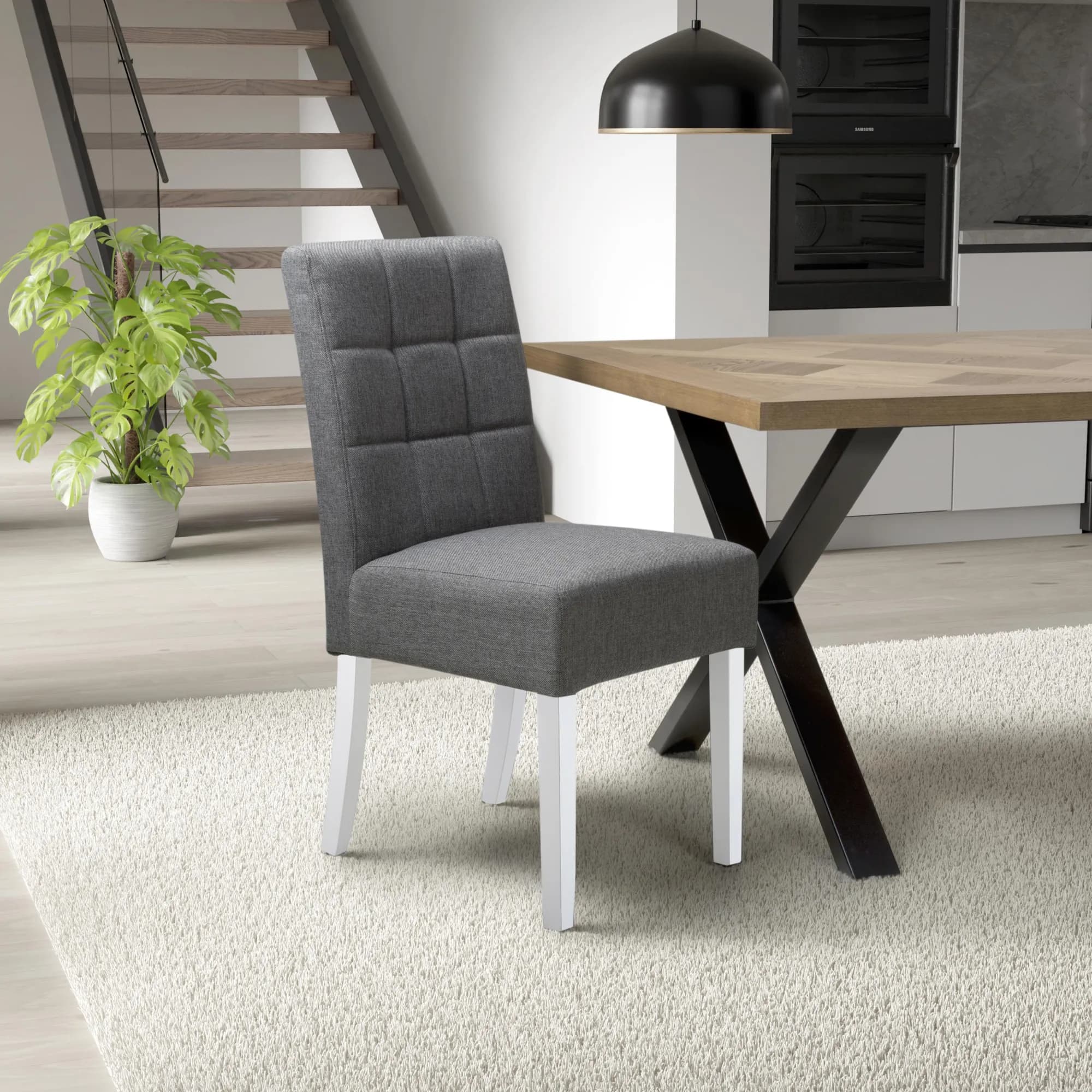 Moseley Linen Effect Steel Grey in White Legs