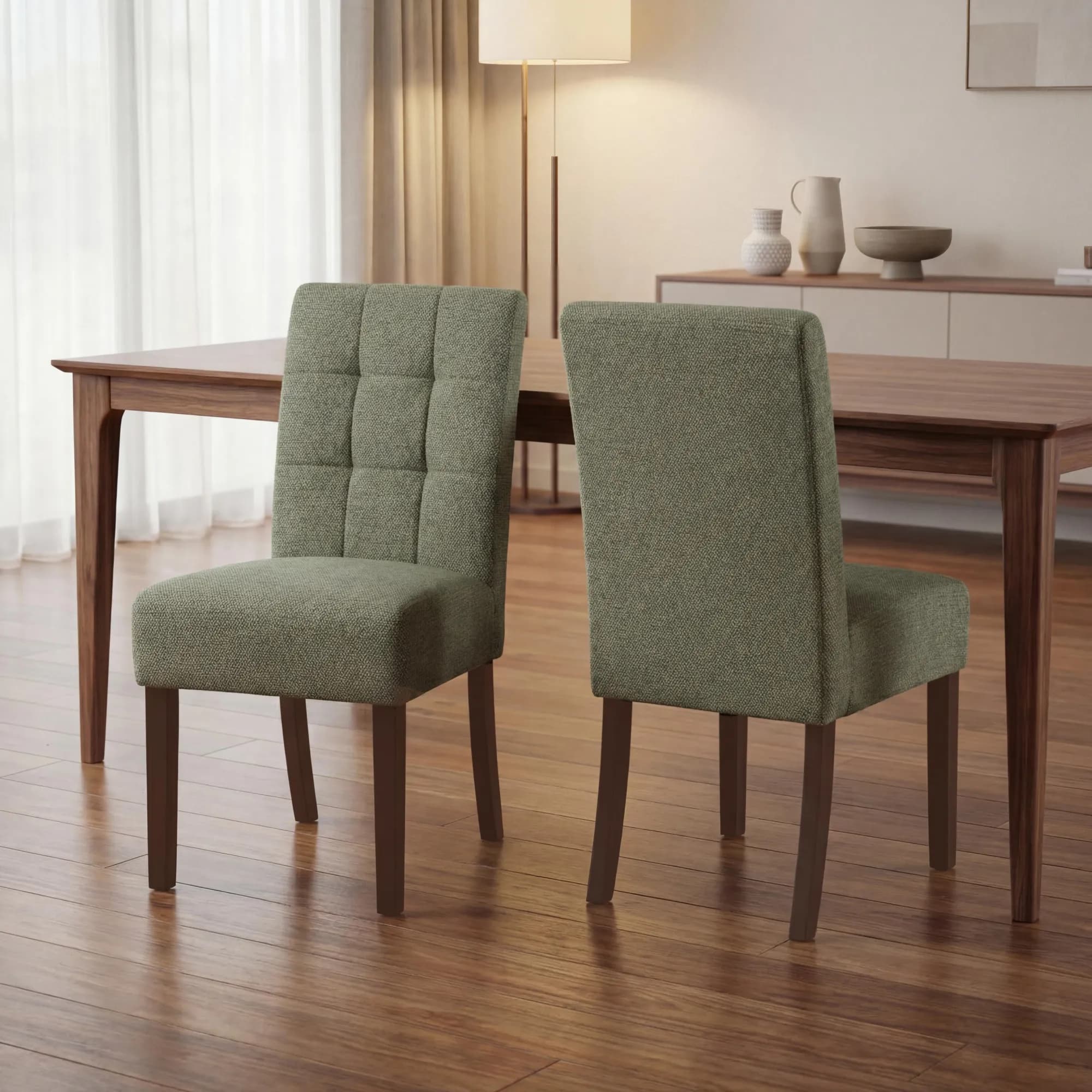 Moseley Weave Green Dining Chair in Walnut Legs