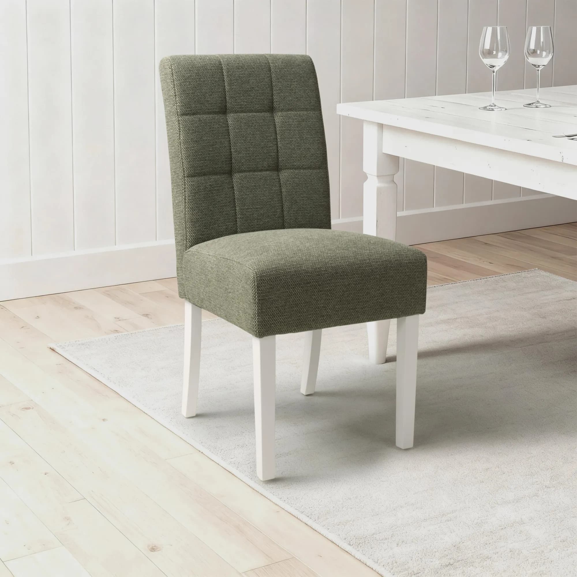 Moseley Weave Green Dining Chair in White Legs