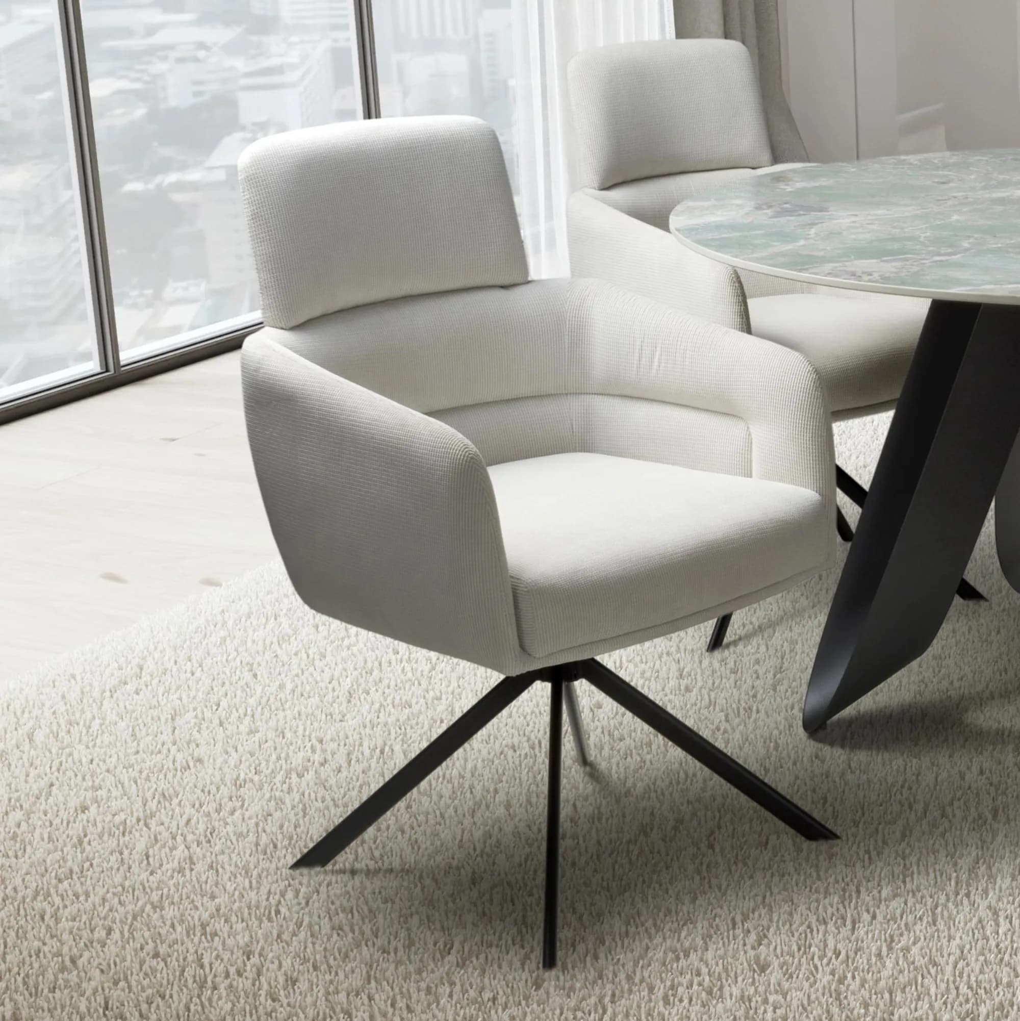 Polaris Corduroy White Swivel Chair