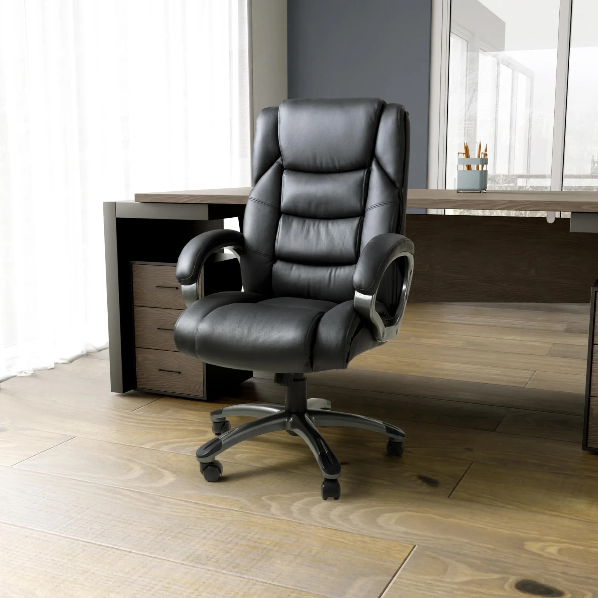Regent Executive Leather Faced Black Office Chair