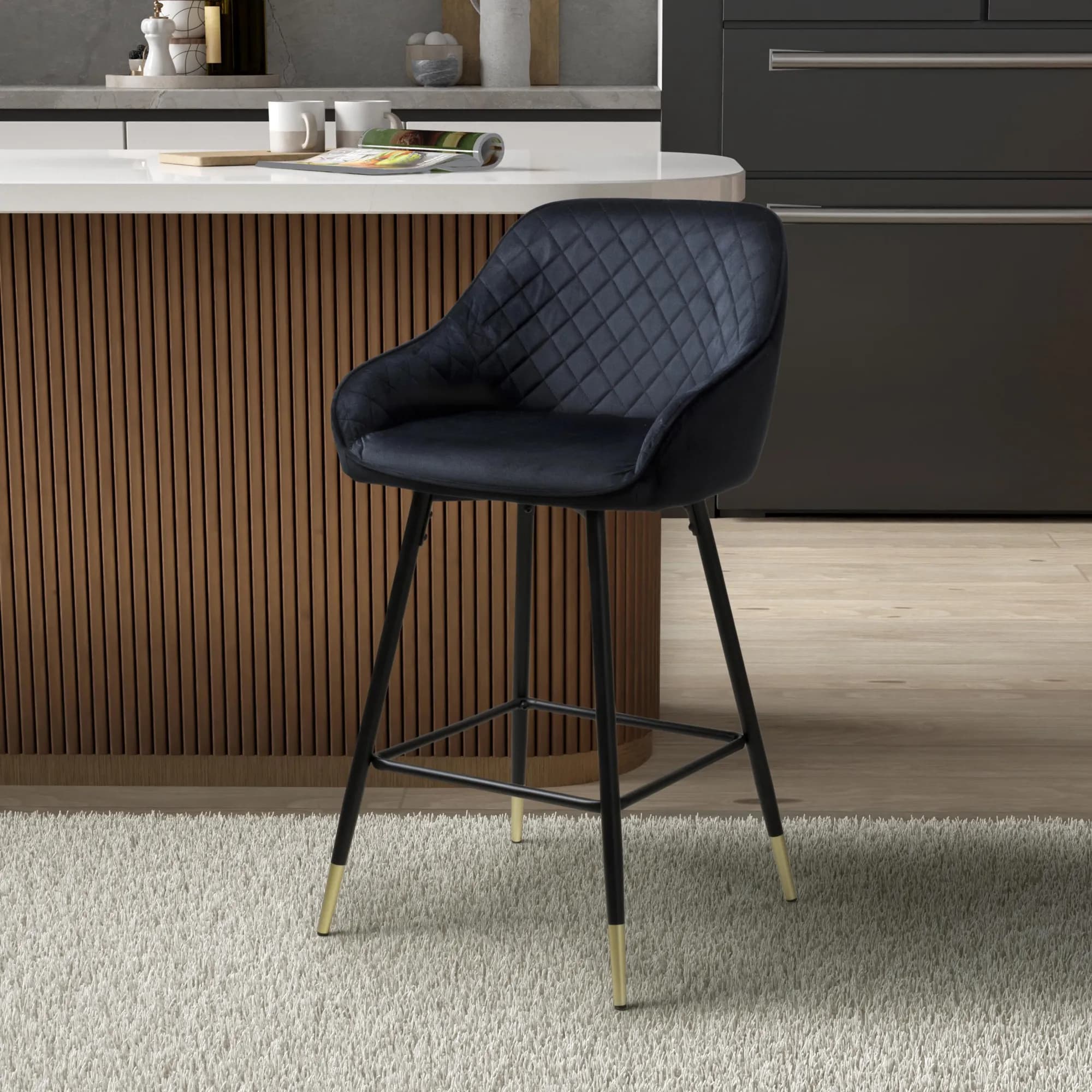 Savanna Brushed Velvet Black Bar Stool