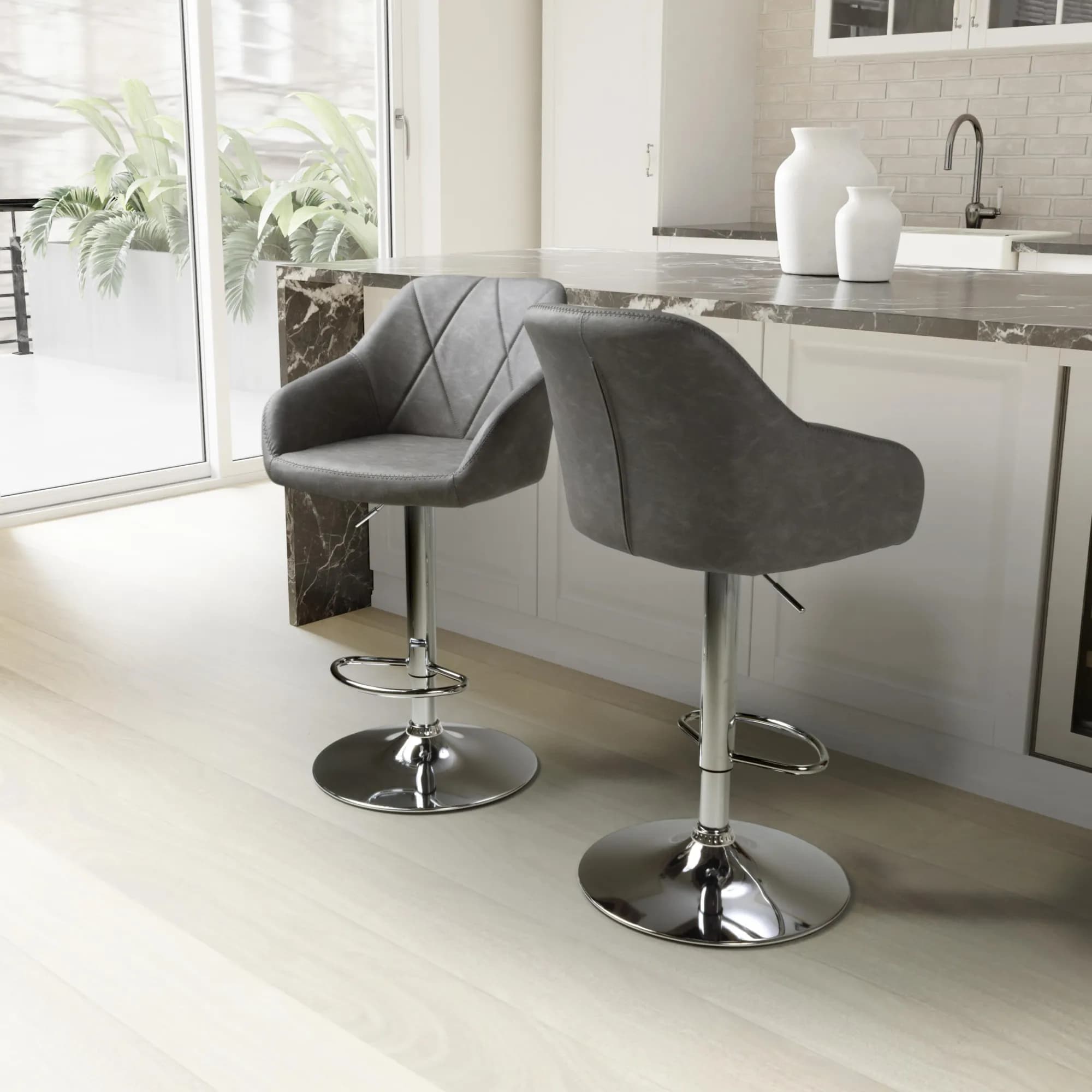 Serena Leather Effect Charcoal Bar Stool