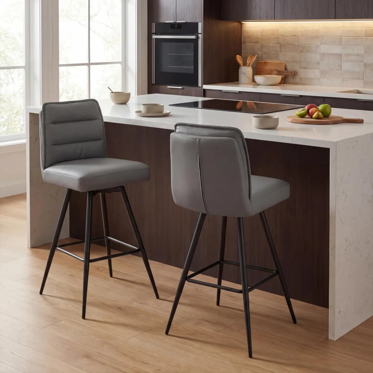 Stylus Leather Effect Dark Grey Bar Stool